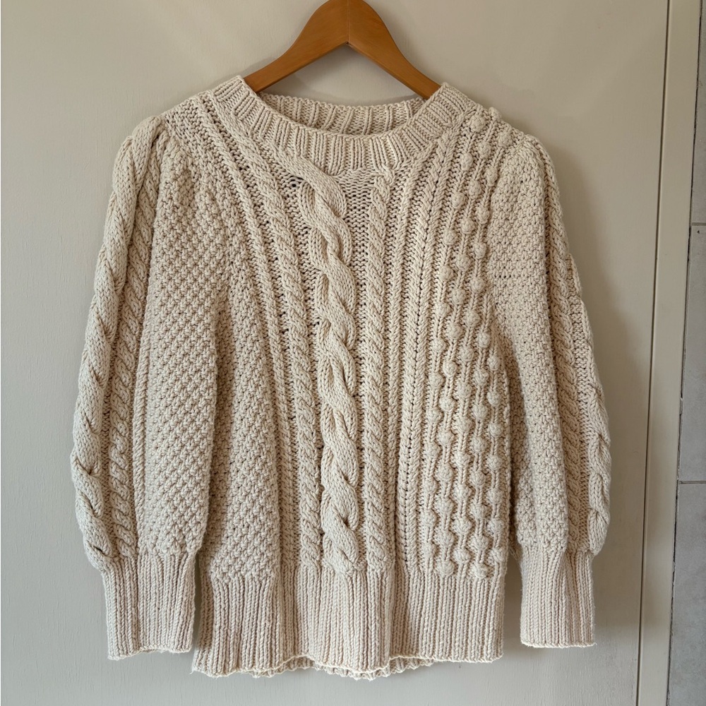 Apiece Apart Cream Cable Knit Cotton Sweater